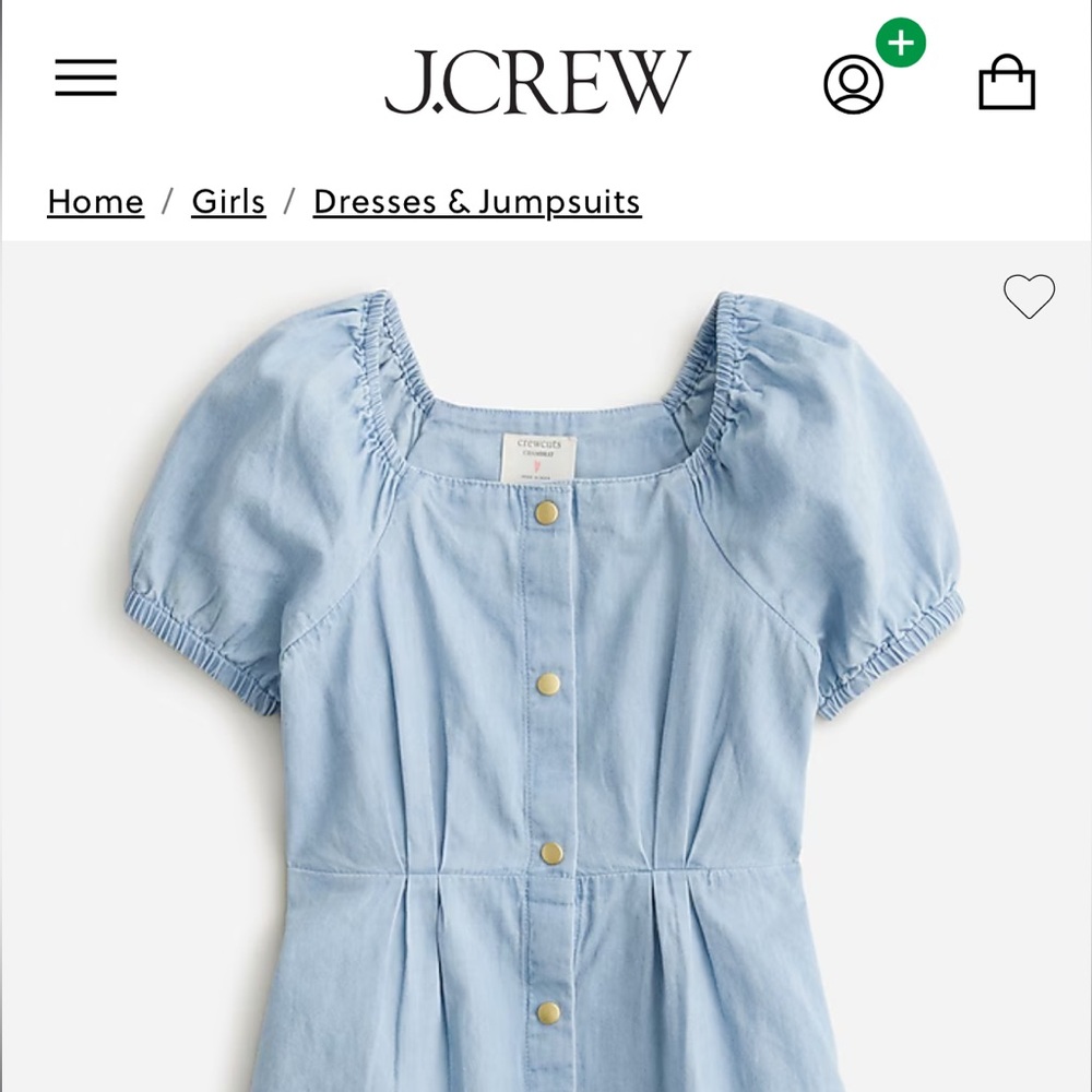 Girls' button-front chambray dress